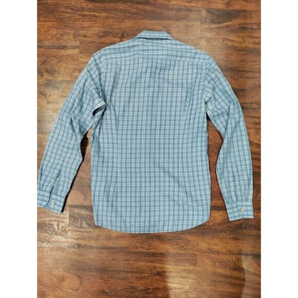 Ted Baker London Plaid Long Sleeve Curved Hem Button-Up Shirt Blue Men's Size 2 - Picture 8 of 8